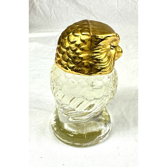Glass Owl Paperweight figurine Gold Painted Head 3.75" Heavy - Picture 4 of 6